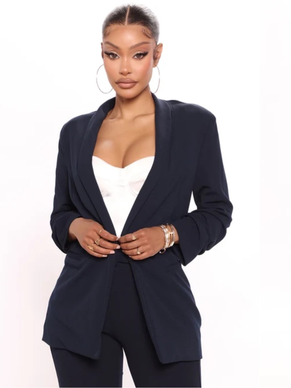 Fashion Nova Navy Open-Front Blazer for Women